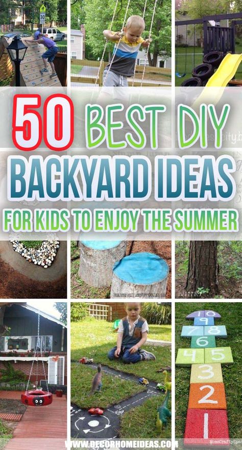 Best Backyard Ideas For Kids. Would you like your kid to spend more time playing outdoors and get them off the tablet or iPad? These fantastic DIY backyard ideas for kids are easy to recreate and will guarantee a lot of fun for the kids. #decorhomeideas Diy Backyard Ideas For Kids, Backyard Ideas For Kids, Diy Outdoor Toys, Diy Backyard Ideas, Kid Friendly Backyard, Outdoor Kids Play Area, Kids Yard, Backyard Toys, Play Area Backyard