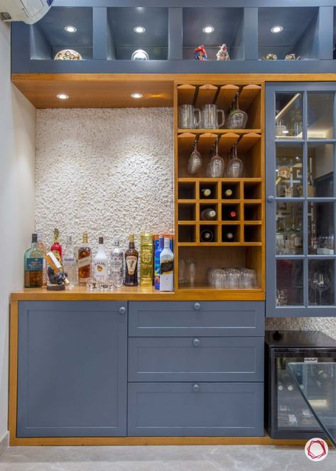 Bar Design Living Room, Bar Unit Ideas For Home, Crockery Unit Design With Bar, Crockery Unit With Bar Counter, Crockery And Bar Unit Design, Bar Unit Design Modern, Home Bar Counter Design, Kitchen Bar Counter Ideas, Bar Designs For Home