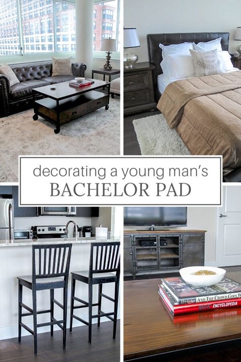 Bachelor Pad Decor | Looking for bachelor pad ideas for decorating a young man’s apartment on a budget? Here are affordable decor ideas with masculine style for the bedroom and living room. ----- #bachelorpaddecor #bachelorpad #bachelorpadbedroom #bachelorpadlivingroom #mensapartment #bachelorpadapartment #mensapartmentdecor #mensapartmentideas #apartmentdecor #apartmentdecorating #mancaveideas #designthusiasm Decorating Mens Apartment, Single Man Living Room Ideas, Bachelor Pad Decor On A Budget, Masculine Decorating Ideas, Bachelor Pad Decor Living Room, Guys Living Room Ideas, Men’s Living Room Ideas, Boy Apartment Decor, Masculine Living Room Decor