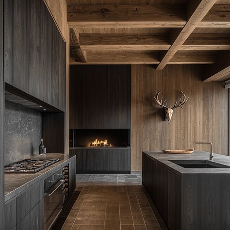 Modern Lodge Kitchen, Masculine House, Modern Cabin Kitchen, Kitchen Japandi, Chalet Kitchen, Mountain Kitchen, Mountain Interiors, Vincent Van Duysen, Fancy Kitchens