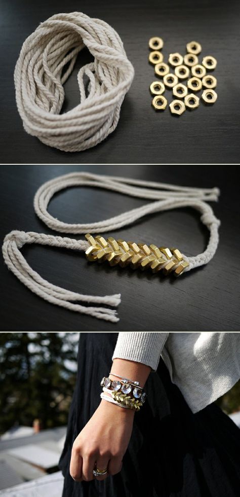 DIY Feature: Braided Bolt Bracelet | In Honor Of Design Nut Bracelet, Diy Braids, Chevron Bracelet, Diy Jewlery, Crafty Diy, Diy Schmuck, Bijoux Diy, Diy Accessories, Diy Bracelets