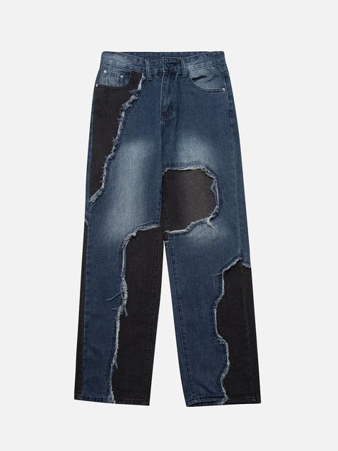 TALISHKO - Patchwork Jeans - streetwear fashion Streetwear Fashion Jeans, Mens Baggy Jeans, Minimal Shirt Design, Ropa Upcycling, Underground Clothing, Edgy Streetwear, Design Jeans, Contemporary Streetwear, Streetwear Styles