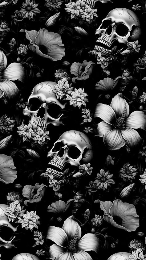 Gothic Wallpaper Aesthetic, Flower Black Background, Skull Aesthetic, Skull Background, Skull Wallpapers, Skulls Wallpaper, Black Floral Wallpaper, Black Skulls Wallpaper, Skulls Flowers