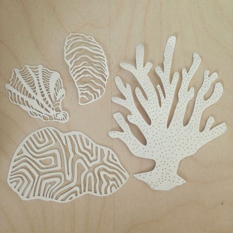 Coral & Shells #papercutting #shells #coral #underwater #nautical Coral Paper Art, Coral Sketch, Construction Paper Art, Coral Underwater, Baby Lamp, Collagraph Printmaking, Flag Designs, Laser Cut Wood Crafts, Coral Pattern