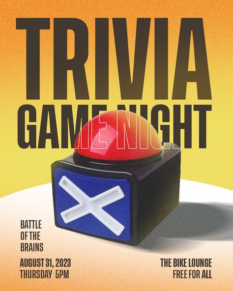 Trivia Game Night Social Media Poster Invitation Game Show Poster Design, Trivia Night Invitation, Instagram Post Games, Game Night Poster, Trivia Poster, Church Poster Ideas, Beauty Branding Design, Photo Branding, Event Poster Design Inspiration