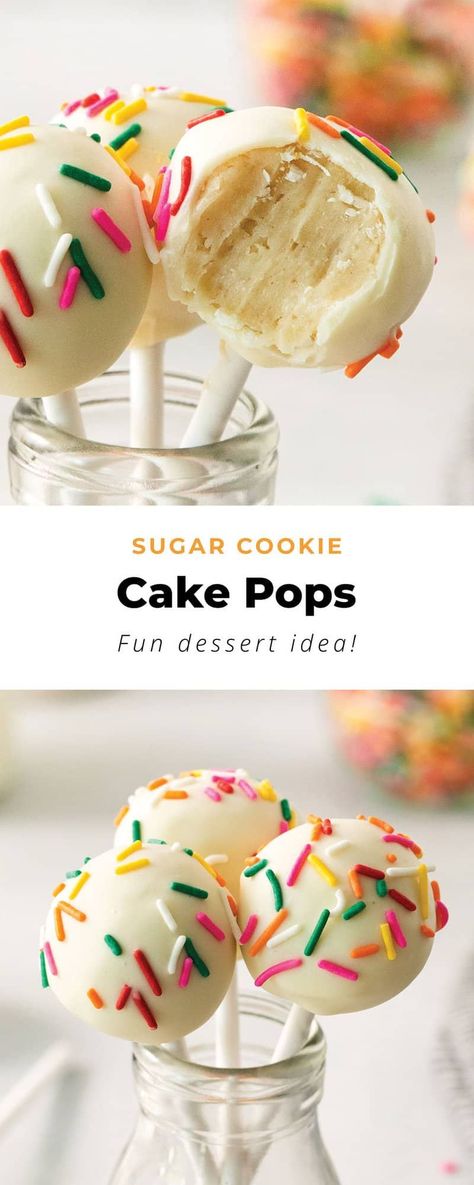 This sugar cookie cream cheese cake pop recipe is super easy, requires simple ingredients, and uses cream cheese for an ultra-rich and creamy dessert. Whether you enjoy them for birthday parties, wedding showers, or the holiday season, these sweet treats are going to add some delicious fun to any special gathering. Sugar Cookie Cream Cheese, Cookie Dough Cake Pops, Sugar Cookie Cake, Cake Pucks, Fun Cake Pops, Cake Pop Recipe Easy, Cake Ball Recipes, Sugar Cookie Cakes, Easy Holiday Desserts