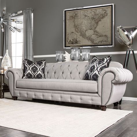 Grey Living Room Sets, Victorian Living Room, Sofa And Loveseat Set, Beautiful Sofas, Tufted Sofa, Sofa Upholstery, Gray Sofa, Furniture Of America, Living Room Grey