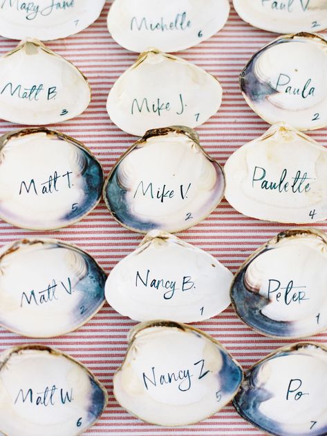 Shell Escort Cards Wedding Atelier, Beach Wedding Centerpieces, Martha Weddings, Beachy Wedding, Wedding Cake Tops, Boat Wedding, Planning Quotes, Wedding Beach Ceremony, Beach Ceremony