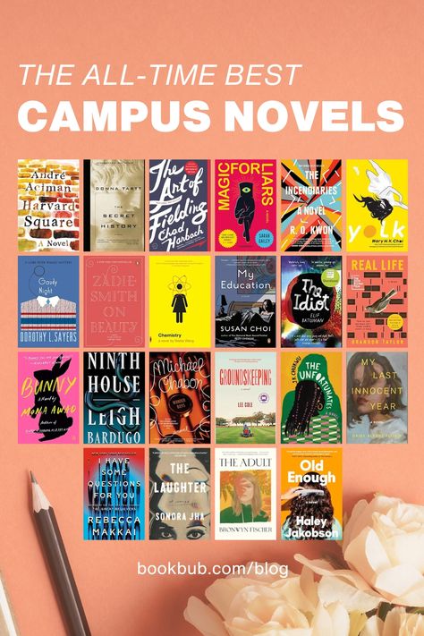 Looking for the best books set on college campuses? Look no further! Books To Read In College, College Literature Book Lists, University Series Book Cover, The Off Campus Series Books, Books For College Students, Fall Reads, Campus Life, Fall Reading, Donna Tartt