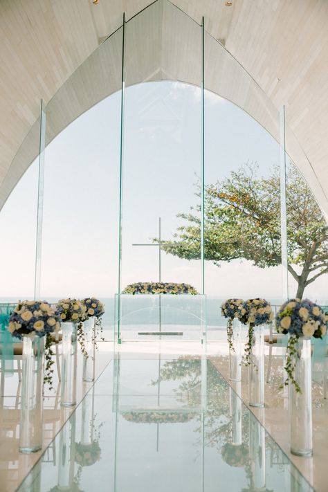 Tresna Chapel at Ayana Resort and Spa Glass Chapel Wedding, Ayana Resort Bali, Wedding Bali, Glass Chapel, Wedding Chapels, Fiji Resort, All Inclusive Wedding Packages, Wedding Renewal, Phuket Wedding