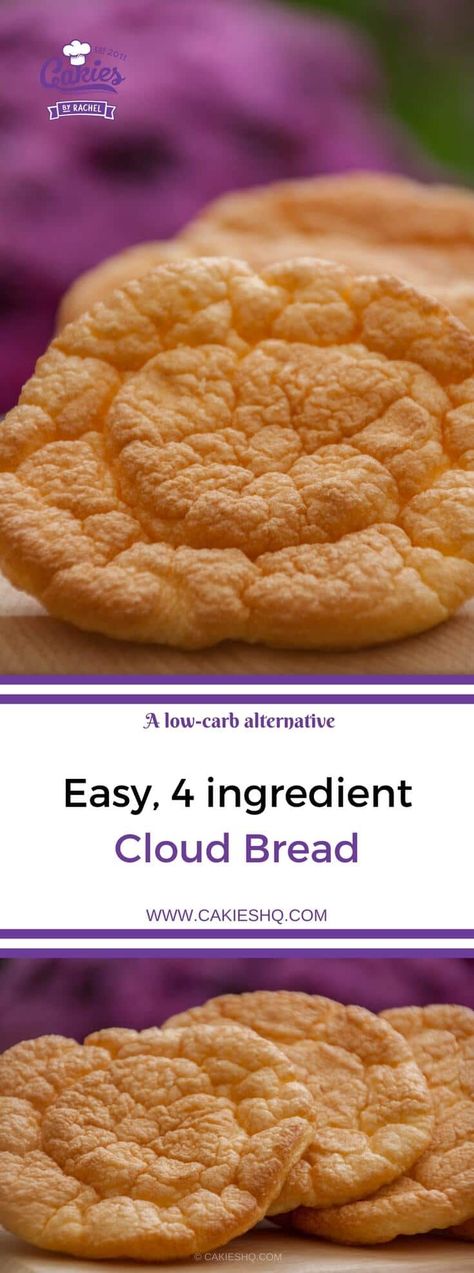 Cloud bread is a low-carb alternative to regular bread. This version of cloud bread uses yogurt instead of cream cheese. An easy, 4 ingredient, cloud bread recipe.  #cloudbread #lowcarb #recipe Keto Brood, Cloud Bread Recipe, Keto Egg Fast, Egg Fast, Carb Alternatives, Cloud Bread, Perfect Keto, Low Carb Bread, 4 Ingredient