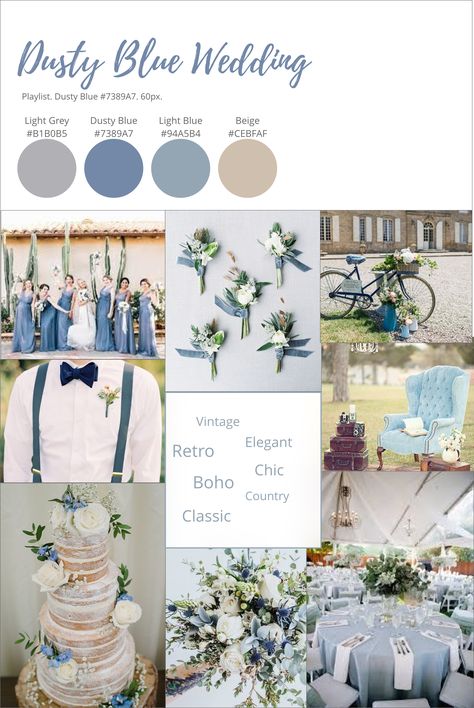 Vintage inspired dusty blue wedding Dusty Blue Cream Wedding, Dusty Blue Beige Wedding Theme, Dusty Blue And Khaki Wedding, Dusty Blue Wedding Theme Backdrop, Whimsical Dusty Blue Wedding, Dusty Blue September Wedding, Dusty Blue Vintage Wedding, Dusty Blue Wedding Mood Board, Dusty Blue And Champagne Wedding Colors