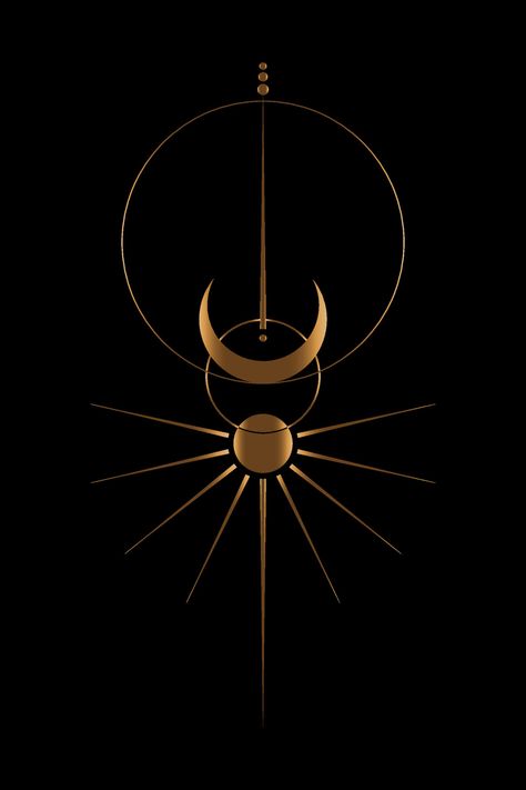 New Moon Tattoo Design, Sun And Moon Logo Design, Moon And Sun Goddess, Mystic Logo Design, Sun And Moon Symbol, Moon And Sun Art, Astrology Logo, Sun Line Art, Sky Symbol