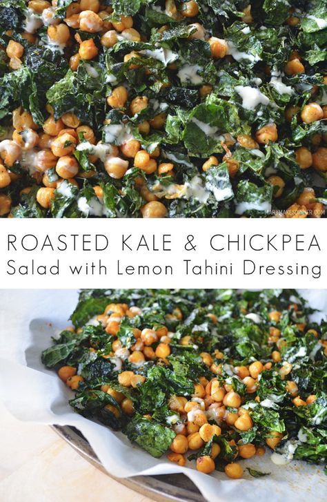 Roasted Kale and Chickpea Salad with Lemon Tahini Dressing Kale And Chickpea Salad, Roasted Kale, Salad Kale, Salad With Lemon, Lemon Tahini Dressing, Kale Recipes, Tahini Dressing, Chickpea Salad, Vegan Salad