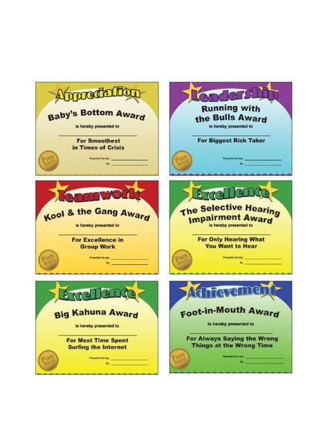 office gag certificates - Google Search Funny Certificates Awards For Friends, Fun Awards For Employees, Office Superlatives, Funny Teacher Awards, Funny Office Awards, Funny Employee Awards, Funny Awards Certificates, Senior Superlatives, Funny Certificates