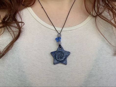 jewelry, clay necklace Clay Necklace Pendant Diy, Clay Necklaces Diy, Air Clay Necklace, Air Dry Clay Jewelry Diy Pendants, Air Dry Clay Jewelry Diy Necklaces, Ceramic Bead Necklace, Clay Star Necklace, Clay Necklace Aesthetic, Clay Pendant Necklace