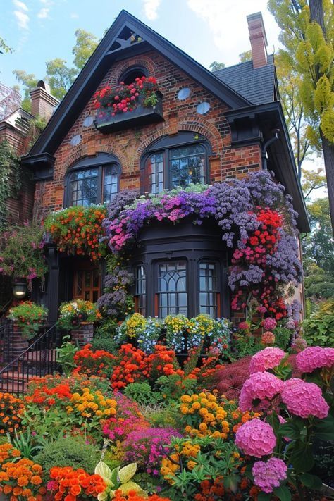 Front Of House Ideas, Fairytale House, House Floor Design, Quaint Cottage, Wax Museum, Dark Home, Flowering Shrubs, Farmhouse Exterior, Front Of House