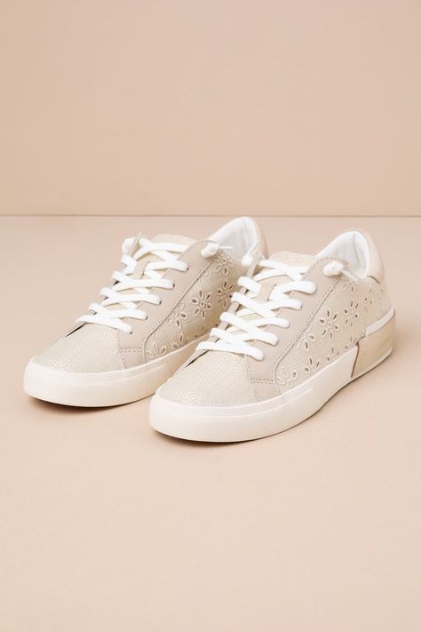 Dolce Vita Zina Oatmeal - Eyelet Sneakers - Lace-Up Sneakers - Lulus Dolce Vita Zina, Eyelet Embroidery, Cute Sneakers, Casual Wedding Dress, Heel Caps, Lacing Sneakers, Fall Shoes, Spring Shoes, Lace Up Shoes