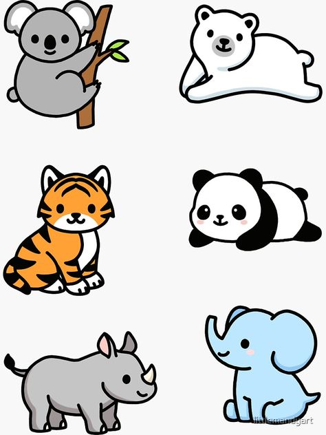 "Endangered Animal Sticker Pack" Sticker by littlemandyart | Redbubble Cute Endangered Animals, Easy Animal Drawings, Cartoon Drawings Of Animals, Cute Kawaii Animals, Animal Doodles, Cute Animal Drawings Kawaii, Easy Doodle Art, Easy Doodles Drawings, Cute Doodles Drawings