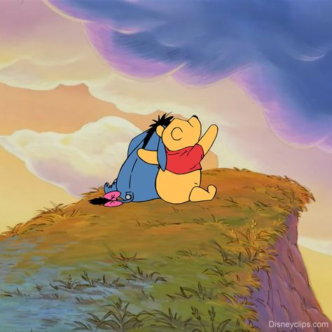 Winnie the Pooh and Eeyore enjoying the sunset together Winnie The Pooh Pictures, Spring Sunshine, Winnie The Pooh Friends, Old Disney, Disney Aesthetic, Pooh Bear, Vintage Cartoon, Disney Winnie The Pooh, Cute Disney