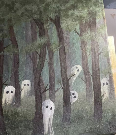 14 Thrifted Art Ghost Painting Ideas » Lady Decluttered Thrift Store Art, Halloween Canvas Art, Halloween Tattoo, Cute Paintings, Halloween Painting, Art Halloween, Autumn Painting, Art Inspiration Painting, Painting Art Projects