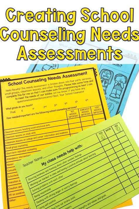 Starting from scratch with school counseling needs assessments? Read on to see what I do to create a needs assessment format for my students! Middle School Counseling Needs Assessment, School Counselor Needs Assessment, Student Needs Assessment Counseling, School Counseling Program, Needs Assessment School Counseling, School Counseling Internship, School Social Work Activities Elementary, Middle School Counseling Office, School Counseling Resources