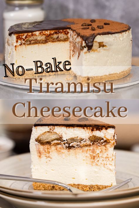 A different version of the world famous tiramisu dessert, this is a no-bake tiramisu cheesecake with mascarpone and cream cheese. Incorporating the essential flavours of a tiramisu, this no-bake cheesecake is easy to prepare. Do give it a try :) No Bake Cheesecake With Lady Fingers, Teramasoo Cheesecake, Cream Cheese Tiramisu Recipe, Tiramisu Cream Cheese, Cakes With Mascarpone Cheese, Tarimisu Cheesecake, Na Bake Cheesecake, Sweet Recipes With Cream Cheese, Tiramisu Cheesecake Recipe No Bake