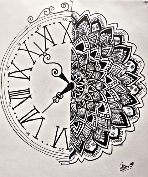 Mandala Clock Drawing, Clock Mandala Art, Clock Mandala, Mandala Art For Beginners, Clock Drawings, Peacock Rangoli, Easy Mandala, Pyrography Patterns, Plate Designs