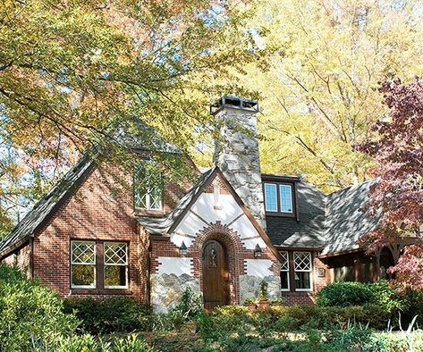 Tudor Exterior, Tudor House Exterior, Tudor Houses, Color Architecture, Tudor Homes, Chimney Caps, Exterior Color Palette, Storybook House, Tudor Cottage