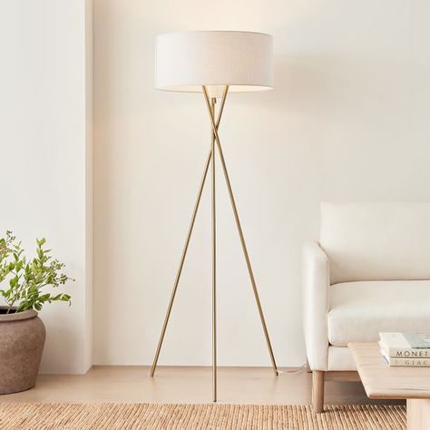 Midcentury Modern Floor Lamps, West Elm Floor Lamp, Modern Standing Lamps, Tripod Floor Lamp, Smart Bulbs, Floor Lamps Living Room, Metal Frame Mirror, Cfl Bulbs, Modern Floor