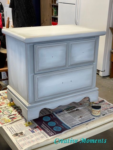 Decorate your bedroom on a budget with this cute nightstand upcycle idea. We are in love with this painted furniture flip before and after. Night Stand Color Ideas, 80s Nightstand, Vintage Nightstand Makeover, Chalk Paint Nightstand Ideas, Painting Nightstand Ideas, Old Night Stand Makeover, Nightstand Upcycle, Painted Nightstand Ideas, Nightstand Makeover Diy