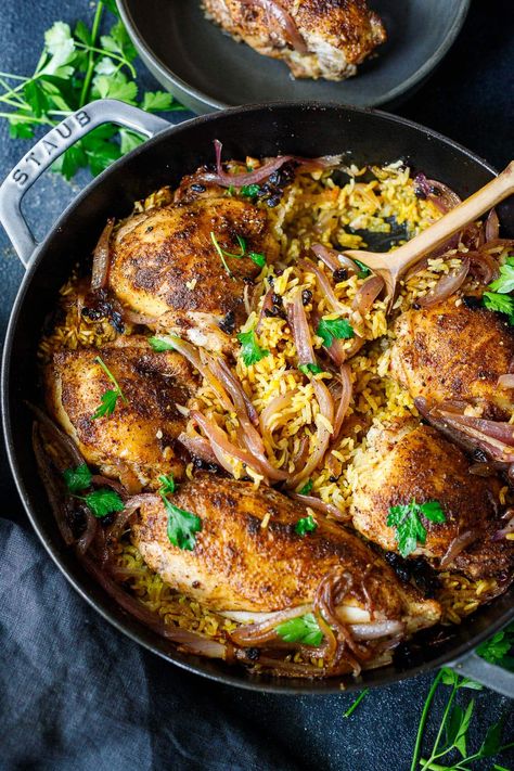 Persian Chicken, Spiced Chicken, Saffron Rice, One Pan Dinner, Walnut Salad, Seasoned Rice, Chicken Spices, Persian Food, One Pan Meals