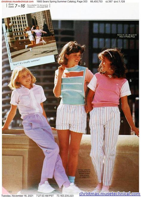 1985 Sears Spring Summer Catalog, Page 303 - Catalogs & Wishbooks 80s Girl Fashion, 19s Fashion, 1980s Outfits, 80s Inspired Outfits, Decades Fashion, 1980’s Fashion, 80s Fashion Trends, Vintage Kids Clothes, Retro Looks