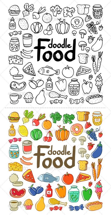 Food Doodle Vector EPS, AI Illustrator. Download here: http://graphicriver.net/item/food-doodle/4670581?ref=ksioks Doodle Art Ideas, Food Doodle, Zestaw Ikon, Food Doodles, 귀여운 음식 그림, Doodle Art Journals, Doodle Inspiration, Animal Illustrations, Sketch Notes