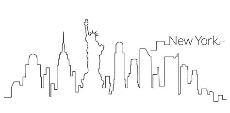 Nice city skyline outline illustration of New York, New York with buildings and famous landmarks. Suitable for travel, city related designs and more  Design available for commercial and promotional use, great for logos, business cards, presentations, motion graphics and more! Nyc Skyline Tattoo, New York Skyline Silhouette, Nex York, New York Drawing, City Outline, Skyline Drawing, Ny Skyline, Denver Skyline, Nice City