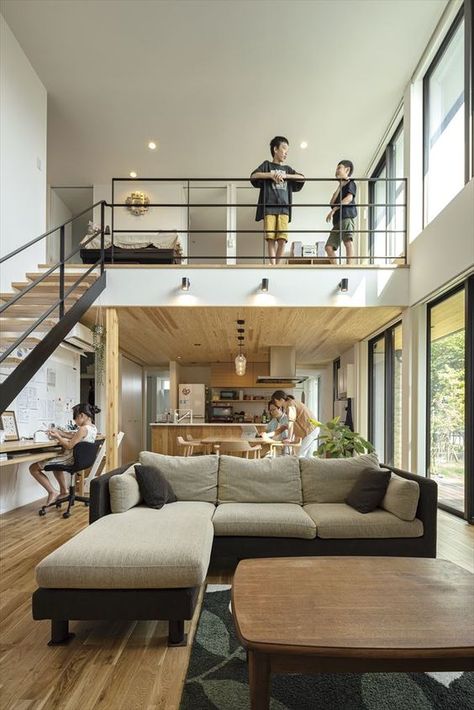 Tiny house rare Lofted House Design, Mezzanine Ideas Interior Design, Small Loft Apartment Decorating, Mezanine Interior Design, Living Room With Mezzanine, Mezzanine House Design, Small Loft House, Modern Loft House, Small Loft Apartments