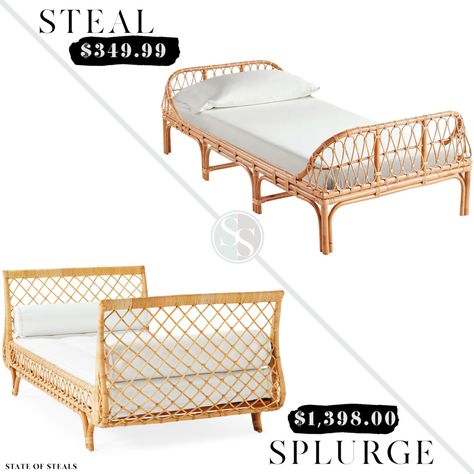 Affordable options for rattan / wicker daybed / twin bed | Inspired by Serena & Lily Avalon Daybed | State of Steals: Luxury Looks for Less for the Home Rattan Twin Bed Frame, Diy Rattan Daybed, Rattan Toddler Bed, Rattan Twin Bed, World Market Daybed, Daybed Twin, Bed Inspired, Wicker Daybed, Rattan Daybed