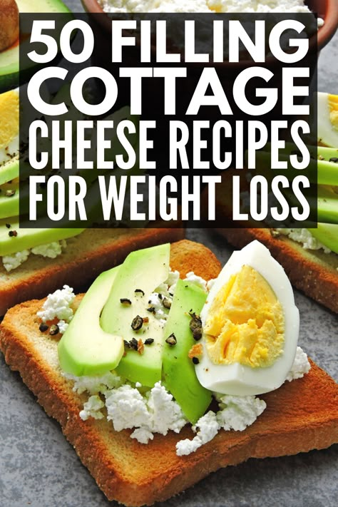 50 Filling Cottage Cheese Recipes for Weight Loss | High in protein with a low calorie and low carb count, cottage cheese is a healthy ingredient you can add to your breakfast, lunch, dinner, snack, and dessert recipes to help you feel full and lose weight! From smoothies, pancakes, and muffins, to dips, salads, sandwiches, pastas, and casseroles, to pudding, cakes, and cookies, there are tons of ways to eat cottage cheese, and we're sharing our favorites! #cottagecheese #cottagecheeserecipes Cottage Cheese Diet, Fedtforbrændende Mad, Cottage Cheese Recipes Healthy, Queso Cottage, Dinner Recipes Healthy Low Carb, Smoothies Vegan, Cottage Cheese Snack, Low Carb Low Fat Recipes, Cottage Cheese Recipes