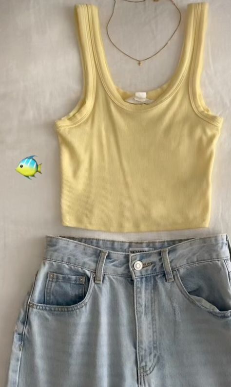 European Summer Wardrobe, Yellow Summer Outfits, Black Lehenga, Yellow Tank, Yellow Tank Top, Sophomore Year, Dream Style, Summer Fits, Top Summer