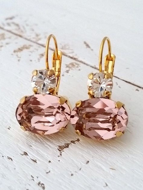 Bridal Earrings Gold, Pink Bridesmaids, Blush Pink Bridesmaids, Morganite Earrings, Blush Earrings, Bridal Earrings Studs, Pink Crystal Earrings, White Opal Earrings, Gold Bridal Earrings