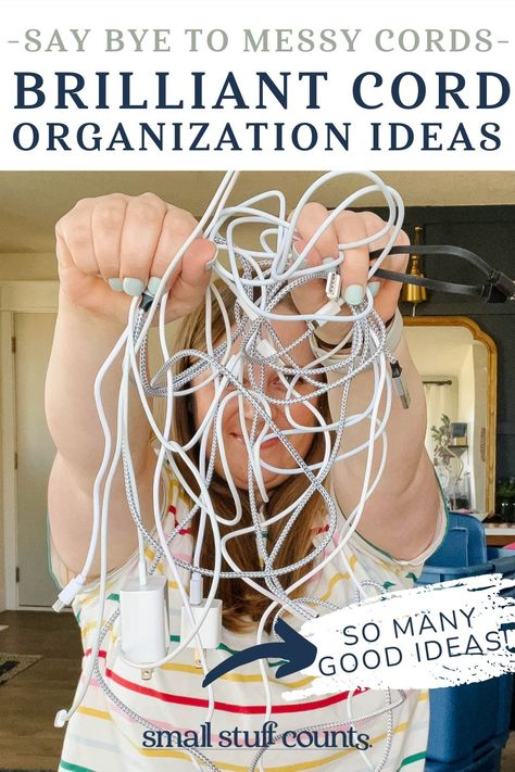 How To Store Wires And Cables, Organising Cables And Chargers, Extra Cord Storage, Cord And Cable Organization, Diy Cord Organizer Cable Management, Bungee Cord Storage Organizing Ideas, Storing Cords Organization Ideas, Cable Cord Organization, Phone Cord Storage