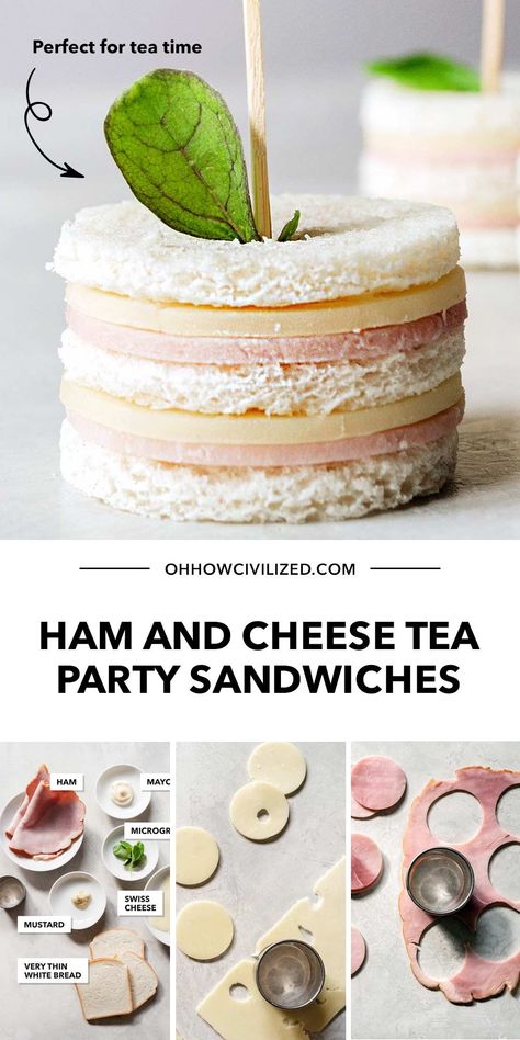 Ham And Cheese Tea Party Sandwiches, Tea Party Plates Table Settings, Childs Tea Party, Tea Time Foods, English Tea Party Food, Ham Tea Sandwiches, Yea Party Food, Kids Party Sandwiches, Tea Party Food For Kids