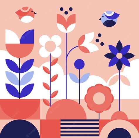 Geometric Vector Illustration, Geometric Flowers Illustration, Flowers Flat Illustration, Flower Geometric Design, Flat Geometric Illustration, Flower Geometric Illustration, Geometric Plant Illustration, Abstract Flower Shapes, Geometric Flower Design