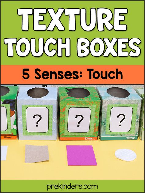 Texture Touch Boxes - PreKinders Preschool Activities Sense Of Touch Activities, Touch Activities, Toddler Daycare Rooms, 5 Senses Preschool, Five Senses Preschool, 5 Senses Activities, Elementary Special Education Classroom, Pre K Ideas, Daycare Rooms