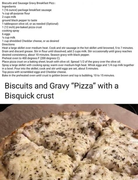 Biscuits And Gravy Pizza, Sausage And Gravy, Best Biscuits And Gravy, Bisquick Recipes, Pizza Ingredients, Sausage Gravy, Biscuits And Gravy, Pizza Bake, Breakfast Pizza