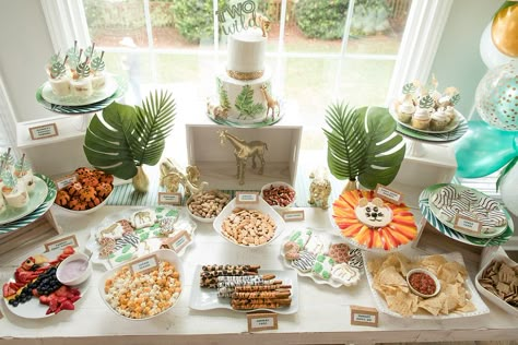 Wild One And Three Birthday, Wild One Themed Birthday Party Food, First Birthday Party Safari Theme, Jungle Theme Birthday Food Ideas, Safari Birthday Food Table, Wild One Sweets Ideas, Wild One Snack Table, Safari Appetizers Jungle Party, Wild Party Food Ideas