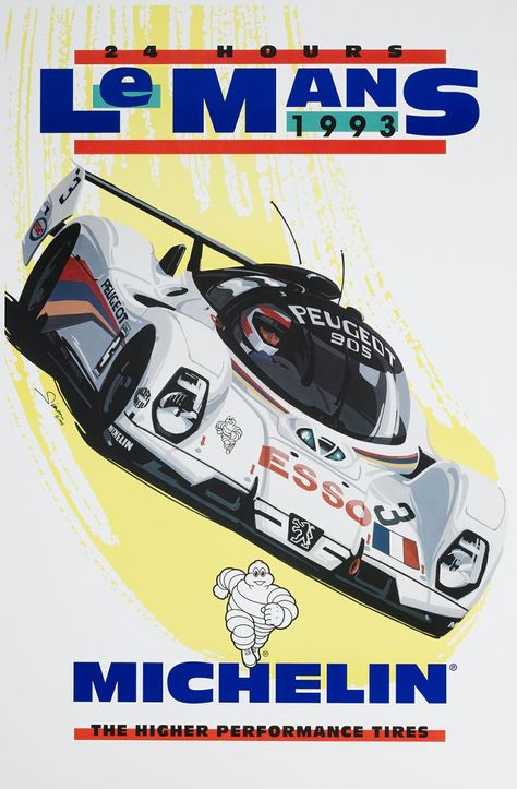 Retro Racing Poster, Le Mans Poster, Auto Racing Posters, Le Mans France, Retro Garage, Vintage Racing Poster, Michelin Man, Motorsport Art, Auto Racing Events