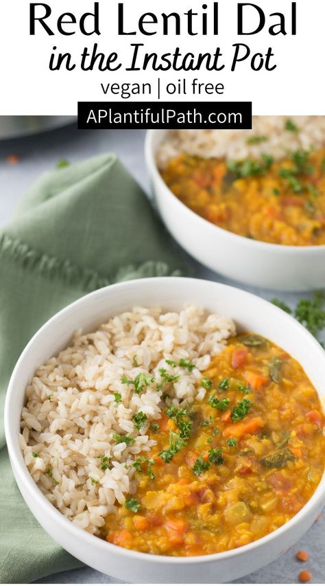 Instant Pot Red Lentil Curry, Lentil Dal Vegan, Instapot Red Lentils, Red Lentil Dahl Instant Pot, Instant Pot Red Lentil Dal, Instant Pot Red Lentils Recipe, Cooking Lentils In Instant Pot, Red Lentil Recipes Instant Pot, Red Lentil Crock Pot Recipes