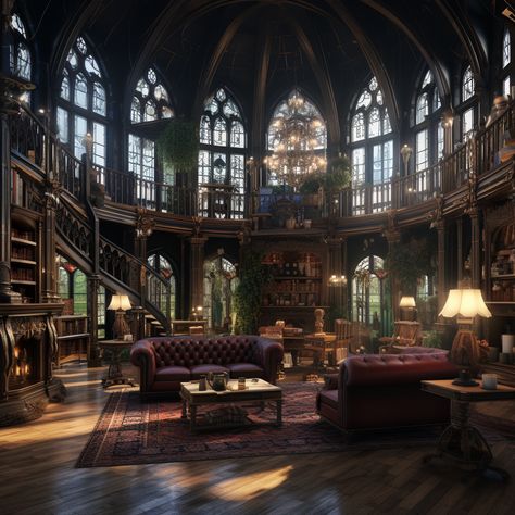 Victorian Mansion Library, Fantasy Manor Interior, Magic Hotel Aesthetic, Dnd Living Room, Vintage Mansion Aesthetic, Fantasy Mansion Interior, Dream Library Cozy Reading Room, Fantasy Interior Design, Dark Academia Mansion