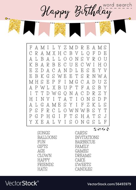 Birthday Word Search, Birthday Crossword, Double Digit Birthday Ideas Daughters, Sweet 16 Games, Happy Birthday Games, Happy Birthday Words, Slumber Party Birthday, Sweet Sixteen Birthday Party Ideas, Birthday Words